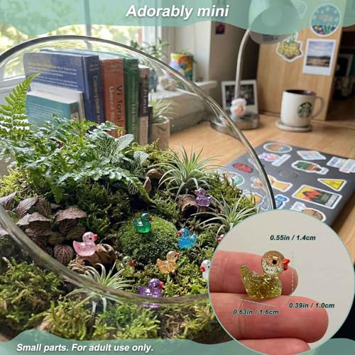 100 Pcs Glitter Mini Resin Ducks, Sparkling Tiny Figurines, Small Plastic Animals for Miniature Garden, Aquarium, Micro Landscape, DIY Crafts, Potted Plant and Moss Décor - color: Glittery