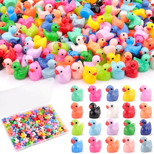 TINKRSTUFF 200PCS Mini Resin Animals Cute Tiny Ducks,Miniature Duck Figures to Hide,Little Animal Small Figurines Bulk for Topper Desk Garden Dollhouse Landscape Aquarium Ornaments DIY Crafts & Decor - color: Colorful Ducks-200pcs