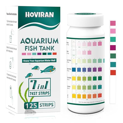 7 Way Aquarium Test Strips, 125 Count Fish Tank Test Strips for Freshwater Saltwater Pond, Water Testing Kit Aquarium for Chlorine, Total Hardness, Carbonate, Alkalinity, Nitrate, Nitrite and pH - color: 7 in 1 aquarium test strips