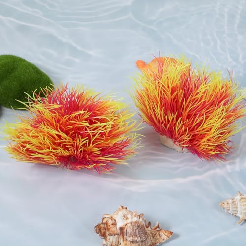 2PCS Fish Tank Plants Aquarium Plants Decorations Artificial Plastic Fish Tank Accessories Silk Green Natural Style Aquarium Plant (Pale Yellow) - color: Pale Yellow