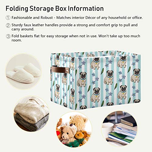 Large Storage Basket Bin Cute Cartoon Pugs Storage Cube Box Foldable Canvas Fabric Collapsible Organizer with Handles for Home Office Closet - color: Cute Cartoon Pugs, size: 1 PCS