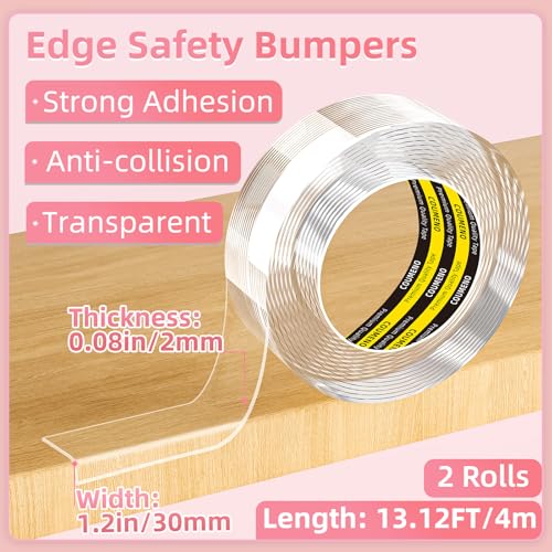 Clear Edge Protector & Corner Guards, 1.2in（W x 13.2FT(L),Baby Proof Corner Protectors for Furniture, Table Bumper for Baby Safety, Sharp Edge Protector for Drawers, Tables, Cabinets - size: 1.2inX13.2FT