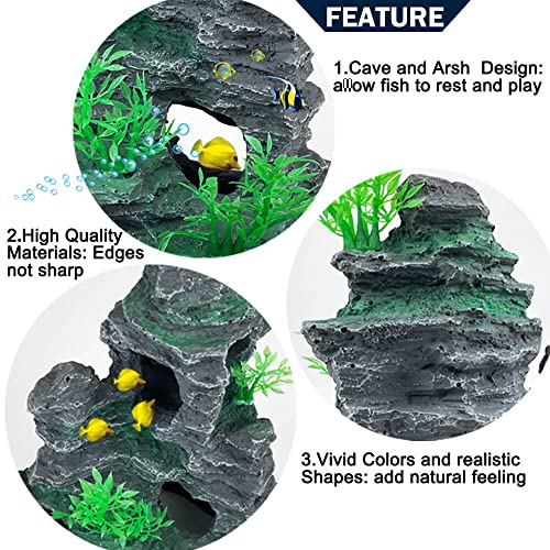 Aquarium Decoration Large and Tall for Fish Tank Rock Thematic Ornaments Aquarium Mountain View Stone Ornaments Aquarium Decor Tree House Cave Fish Tank Decorations - Large - color: Mountain View [ Tree ]