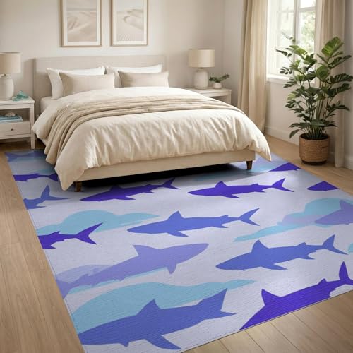 8'x10' Washable Graphic Whale Area Rug, Navy Foldable Oversized Carpet for Living Room, Under Sectional, Family Room, Non-Slip Flatwoven Floor Covering | Ref:2069997 - color: Blue/Pattern 1, size: 8' x 10' (Rectangular)