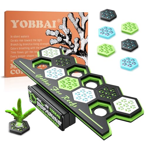 YOBBAI Magnetic Coral Frag Rack for Reef Tank, Saltwater Aquarium Frag Holder with 11 Slots & 13 Frag Plugs, Strong Magnet Glass Mount (Up to ~2cm), Multi-Use Aquarium & Hydroponic Plant / Reptile Display Stand - color: Neon Green-Black