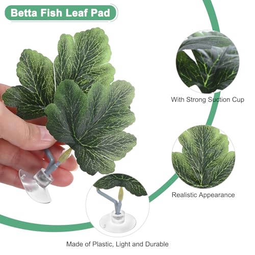 M METERXITY 2-Pack Betta Fish Leaf Pad, Hammock Plant Leaf Pad, Realistic Resting Fish Rest Bed for Fish Tank Decorations/Aquarium Accessories/Spawning Grounds [Green, Grape Leaves-Shaped] - color: Green
