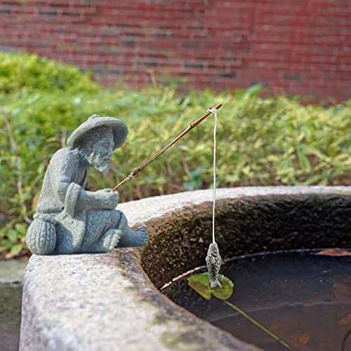 livelyfish Mini Fisherman Statue Asian Zen Decoration Sitting Fishing Figurines Sandstone Vintage Ornament for Aquarium Fish Tank Pot Garden Home Japanese Decor (A) - color: A