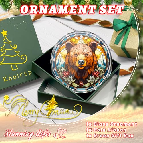 Brown Bear Stained Glass Ornament - Christmas Tree Decoration, Gift Exchange Present Idea - color: Brown Bear