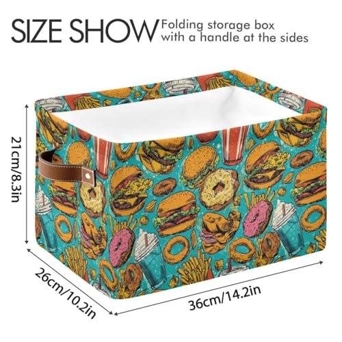 Aslsiy Storage Basket French Fries Burger Food Pattern Nursery Bins Baby Canvas Box Clothes Shelf Basket Laundry Hampers 1 Pcs - size: 1 Pcs