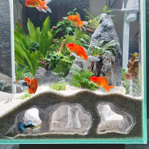 LIYAOLI 3D Printed Aquarium Cave Tunnel Hideout - Natural Under Gravel Decor for Pleco, Shrimp, Corydoras - Substrate-Friendly Sinking Base with Viewing Ports - color: White