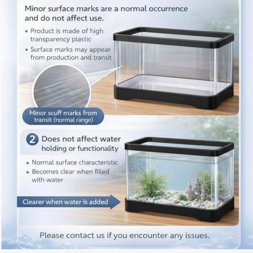 Geelin 2 Gallon Plastic Rectangular Fish Tank, Aquarium for Betta Fish Reptiles Succulents Flower Centerpiece, Shatterproof with Clear Clarity for Home Office Desktop Decors(Black) - color: Black