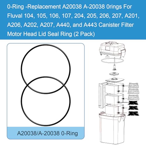 O-Ring A20038 A-20038 Replacement for Fluval 104, 105, 106, 107, 204, 205, 206, 207 Motor Head Lid Seal Ring (2 Pack)