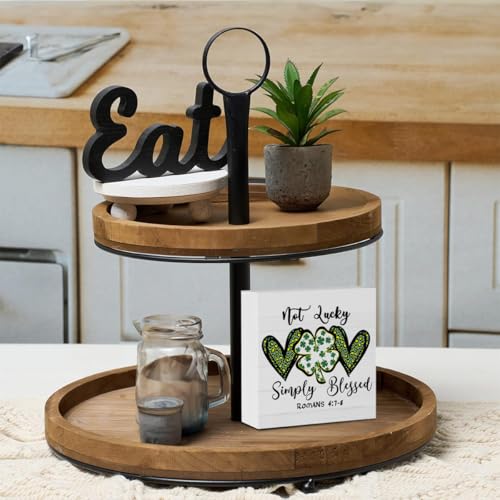St. Patrick's Day Sign Love Shamrock Decor Not Lucky Simply Blessed Romans 4:7-8 Sign Christian Religious Bible Decorations for Home Office Desk Decor 5 X 5 Inch - color: Not Lucky