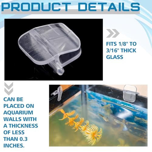 12 Pcs Aquarium Lid Clips Rimless Fish Tank Top Cover Rim Lid Support Holder Clip Clear PC Aquarium Hoods Clamps for 1/8" to 3/16" Glass