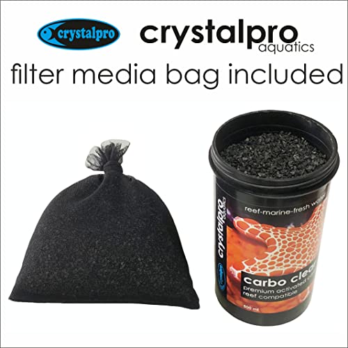 Crystalpro Carbo Clear 16.9 Oz - Activated Carbon Filter Media for All Aquariums Filter Bag Included (500 ml) Enough for 132 Gallons