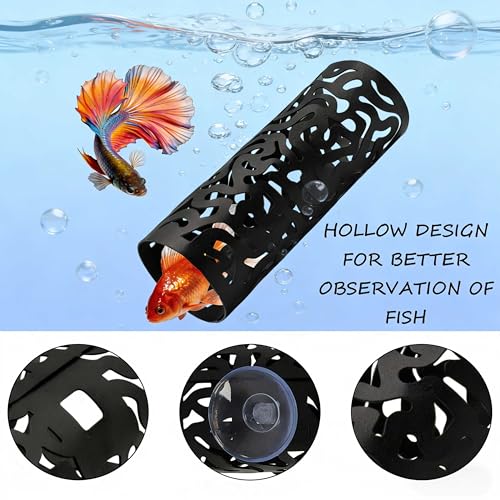 Betta Fish Hammock Hideout Aquarium Cave, Black Metal Hollow Cylinder Tunnel for Betta Resting Spot, Floating Betta Log Alternative, Shrimp Cave, Bettas Enrichment Toys Fish Tank Accessories - color: Fish Hammock - a
