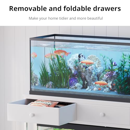 VOWNER 40 Gallon Aquarium Stand with Power Outlet, Metal Frame Fish Tank Stand with Cabinet Storage, Double Turtle Reptile Terrariums Tank Stand, 39.4" L*18.9" W Tabletop, 660LBS Capacity, White - color: White