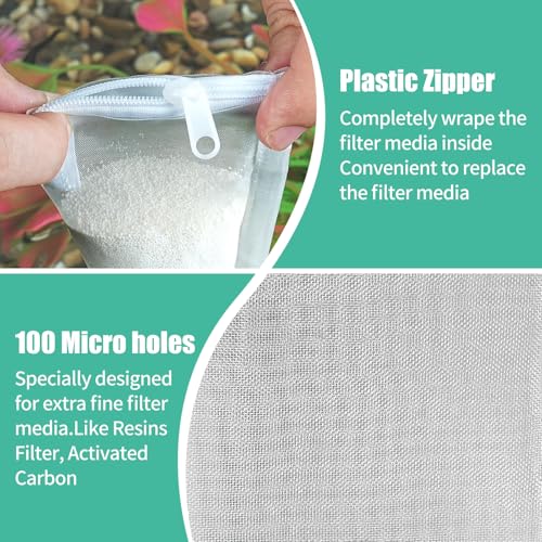 AQUANEAT Aquarium Filter Media Bags 6pcs Fish Tank Extra Fine 100 Micron Mesh Bags with Plastic Zipper for Activated Carbon (3" x 8") - size: 3" x 8"