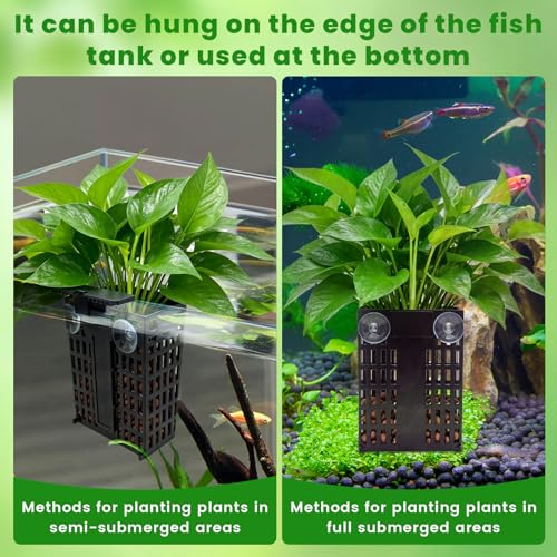 2 PCS Adjustable Aquarium Plant Holder, Fish Tank Plants Holder, Aquarium Plant Basket with Extendable Hook and Suction Cup for Fish Tank Aquaponic Cultivation