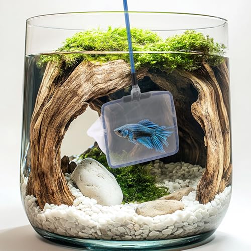 Mogoko Fish Net Aquarium, Small Fish Tank Net with Long Plastic Handle, Square net with Fine Mesh for Tank Cleaning - size: 5 Inch