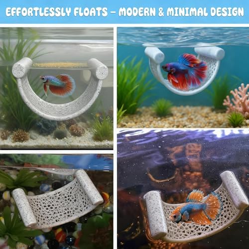 CPLIKE Marble Betta Fish Hammock - Floating Resting Platform for Bettas, Shrimp & Nano Fish - Elegant Aquarium Decor, Natural Stone Look Perch for Small Tanks - color: B: Grey