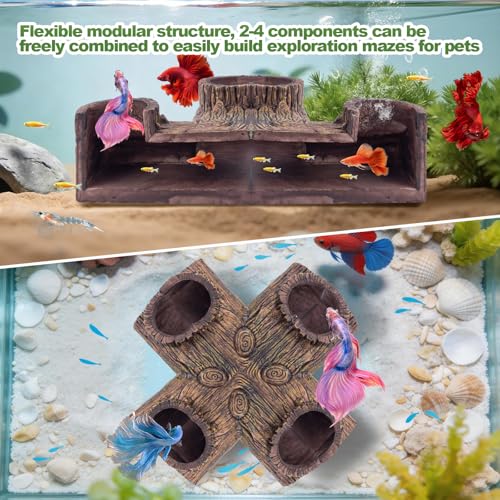 CousDUoBe Aquarium Cave | 90° Corner Fish Cave Viewing Tunnels Silk Aquarium Plants，Betta Fish Tank Accessories BPA-Free Premium Resin,Fish Tank Cave for Corners (5.3” x 2.7” x 2”) - size: Style B