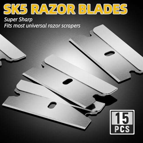 DIYSELF Razor Blade Scraper, 1 Pack Razor Scraper with 15 Razor Blades, Ergonomic Handle, Scraper for Cleaning Glass Stove Top, Windows, Razor Scraper Tool for Oven Door, Cooktop - color: Gray, size: 1 Pack