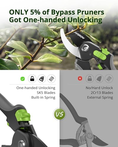 Pruning Shears for Gardening,8.5" SK5 Garden Shears Cuts 10000+ Times Staying Sharp, Garden Scissors with One-handed Unlocking&Adjustable Handle, Garden Clippers Gardening Tools for Men Women - style: 8.5" Bypass