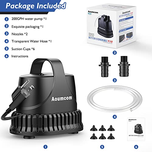 200GPH Submersible Water Pump, 10W Water Fountain Pump, Aquarium Pump, 750L/H Water Pump with 7ft Power Cord for Garden Fountain, Water Table, Waterfall, Fish Tank, Pond, Hydroponics