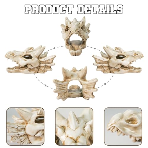 Warmtree Dragon Skull Animal Skulls Mini Skulls Dinosaur Skull Aquarium Resin Skull Dinosaur Head for Reptiles Hideouts Decoration, Statue Fish Aquarium Cave Landscape Terrarium