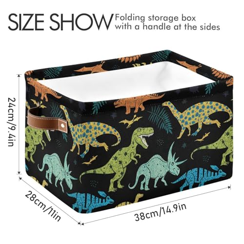 Dinosaur Pattern Storage Basket Bin, Large Cube Storage Box Canvas Collapsible Storage Organizer for Home Office Closet - 15 L x 11 W x 9.5 H - color: Dinosaur Pattern, size: 1 PCS