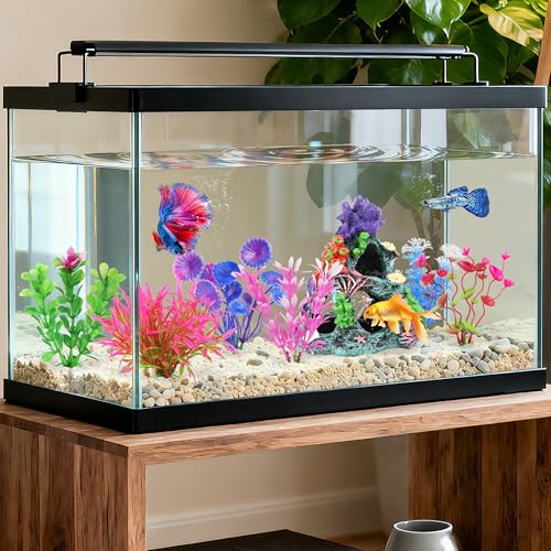 MyLifeUNIT Fish Tank Plants, 7 Pieces Colorful Aquarium Plants and Coral Reef Set for Fish Tank Decoration, Mountain Cave Ornament for Betta, Goldfish to Breed, Play and Rest - color: Colorful