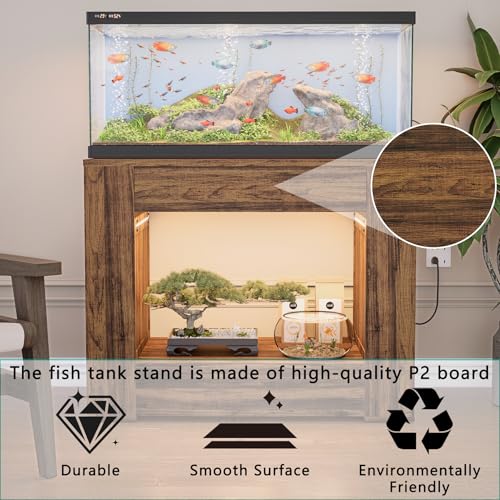 36" Aquarium Stand for 29/30 Gallon Tank, Fish Tank Stand for 40 Breeder 50 Gallon Aquarium, Reptile Terrarium Stand with Power Outlet, LED Light, Storage Drawer, Farmhouse Rustic Brown - color: Rustic Brown, size: For 36"X18"