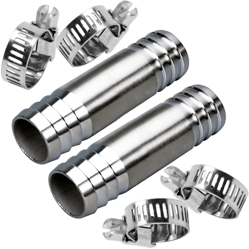 Stainless Hose Barb 3/8" Splicer Mender Union Tubing Coupling Fittings with Hose Clamps Air Water Fuel Oil (pack of 2) - size: 3/8" Hose Barb
