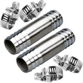 Stainless Hose Barb 3/8" Splicer Mender Union Tubing Coupling Fittings with Hose Clamps Air Water Fuel Oil (pack of 2) - size: 3/8" Hose Barb
