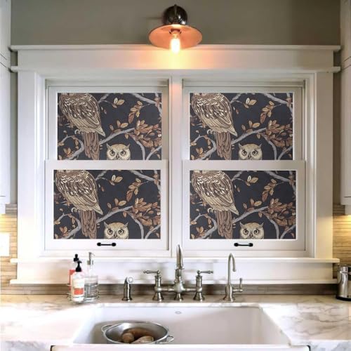Vintage Leaf Owl Animal Bird Brown/Navy Peel and Stick Wallpaper Wall Decor Self Adhesive Wall Paper Stick on Easy Peel Off Contact for Renter Apartment - color: Brown/Navy, size: 17.7" x 118"