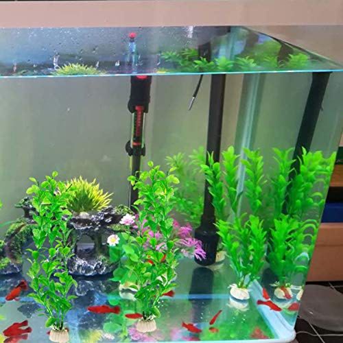 WAFJAMF Aquarium Fish Tank Green Plastic Artificial Plants 10.6 inch High Set of 3Pcs