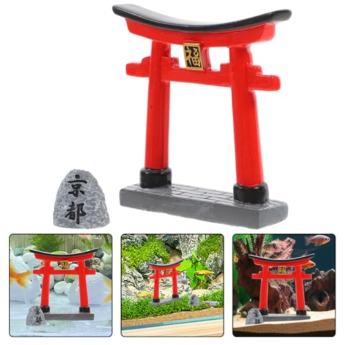 Yardwe Japanese Gate Altar Shelf Miniature Fish Garden Decor Precision Carved Japanese Temple Statue for Aquarium Fine Detail Landscape Decoration with Stone Bridge and Ornament - color: Assorted Color 1
