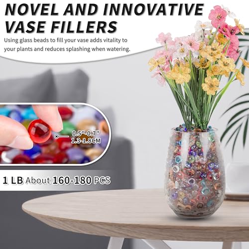 1 LB Mixed Color Flat Glass Beads, 160-180PCS Small Glass Marbles, Mini Flat Round Pebbles for Vase Filler and Floral, Fish Tank Rocks Decorative Gemstones for Home and Aquarium Décor - color: Mixed Color