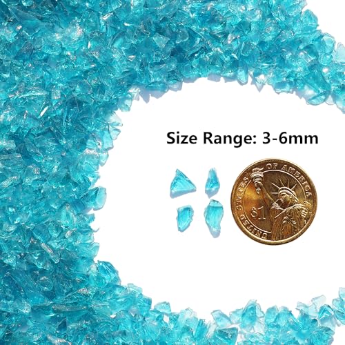 Crushed Glass for Resin Art, DIY Crafts, and Home Decor - 0.9LB Turquoise Broken Glass Pieces 3-6mm, for Vase Fillers, Tabletop Fire Pit, and Aquarium Rocks - color: Turquoise