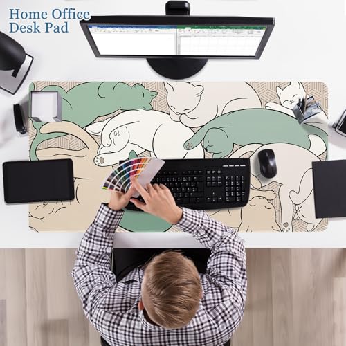 Desk Pad Cat, Desk Matt for Desktop, Cute Sleeping Cat Gaming Mouse Pad Extend XXL Large Desk Mat Anti-Slip Stitched Edges Waterproof Computer Laptop Keyboard Mat for Game, Home, Work, Office - color: Sleeping Cat, size: 31.5" x 15.7"
