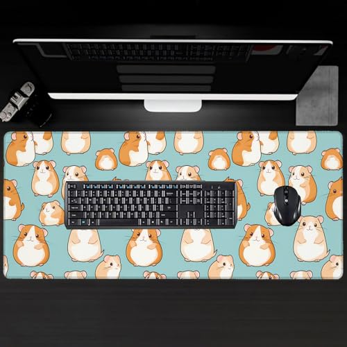 Cartoon Hamster Large Gaming Desk Mat,Rubber Non-Slip Cute Animal Aqua Mouse Pad,31.5x11.8x0.12in Extended Light Blue Mousepad,Game Lover Mice Pads Gifts,Office Home Deskmat Decor - color: Hamster