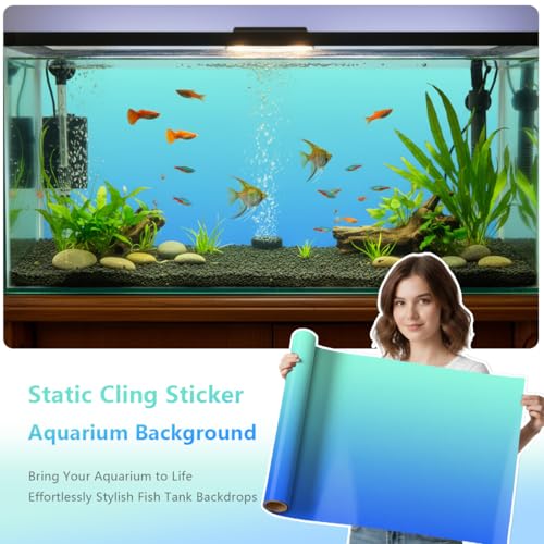 Aquarium Background - Static Cling Fish Tank Sticker - Black Blue Gradient | Easy Install for Glass Tanks, No Residue, Reusable 35 x 25 cm / (14 x 10 inches) - color: Cyan Blue, size: 14 x 10 inches