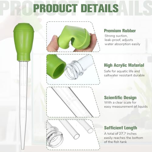 Long Turkey Baster for Aquarium Water Changer Siphon Waste Remover Coral Fish Feeder Waste Clean Tool Manual Acrylic Pipette Suction Dropper with Extension Pipes for Fish Tank Cleaning Pipette