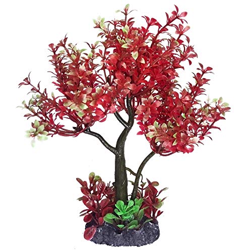 Mipukbay Aquarium Plants Tree - Red & Green Artificial Plastic Fish Tank Decor, Realistic Ornament Safe for Fish & Shrimp, Low-Maintenance Aquascaping Plants for Freshwater/Saltwater Tank Landscaping - color: Red & Green
