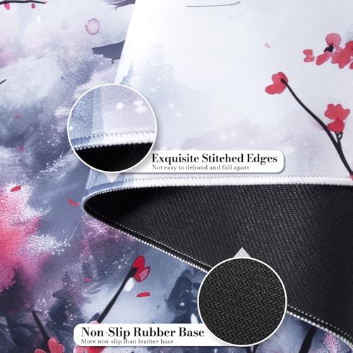 iCasso Desk Protector Mat, Large Japanese Mouse Pad, Stable Rubber Base Mousepad with Stitched Edges, Keyboard Mouse Mat Desk Pad for Work, Game, Office, Home(Sakura) - color: Sakura