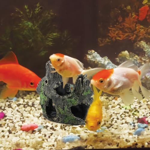Aquarium Tree Trunk, Hollow Landscape Stump Wood House Resin Ornament Hideout Caves Rocks Decor Fish Tank Hole Stone Decoration Accessories Betta Cichlid Turtles Small Lizards Reptiles Amphibians - size: Type 2