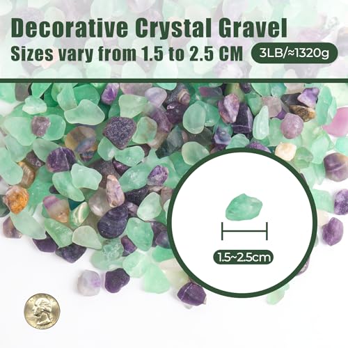 T4U Fluorite Aquarium Gravel Rocks 3 Lbs, Crystals Chip Bulk for Fish Tank, Decorative Pebbles Bulk for Plants, Vase Filler Stones, Natural Quartz Chips Stones for Decoration, Healing Crystal - color: #4 - Fluorite, size: 3 LB