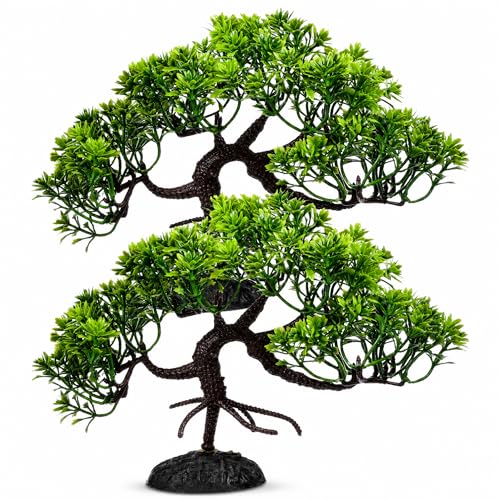 POPETPOP 2 Pcs Fish Tank Bonsai Ornament - Aquarium Landscaping Aquatic Plants, Plastic Bonsai Fish Tank Pine Tree for Aquarium Decor