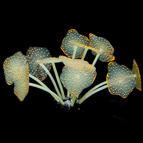 Uniclife Silicone Coral Plant Decorations Glowing Artificial Ornament for Fish Tank Aquarium, Orange, Ball Shape Glow Fish Tank Decorations for Betta Fish - color: Orange